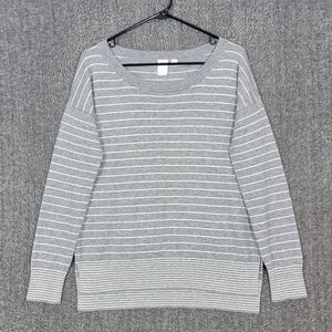 Gap Sweater Womens Small Gray Stripe Merino Wool Blend Long Sleeve Boatneck Knit